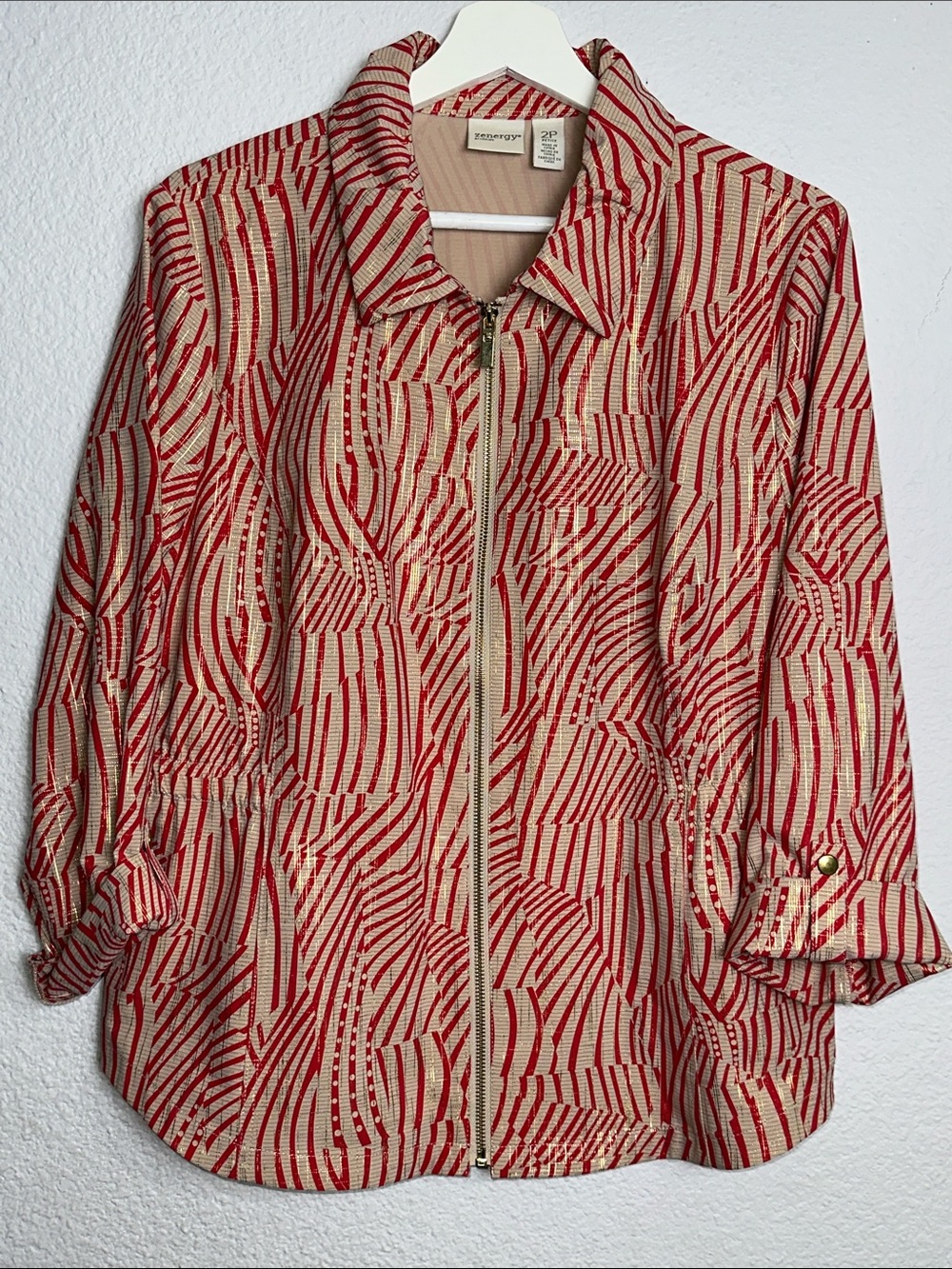Chico's Zenergy Neema Jacket Zip Up Painterly Waves Womens Large Petite